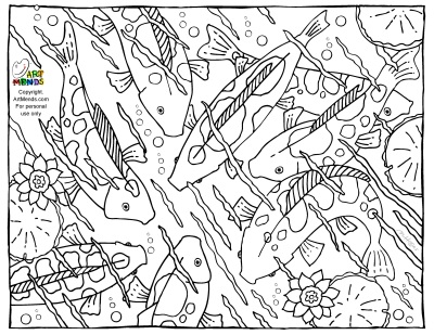 Art Mends Koi Pond Coloring Page